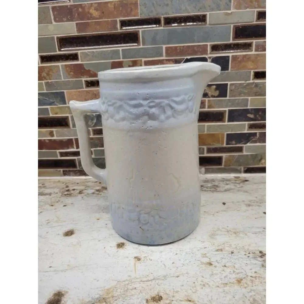 Antique Red Wing Stoneware Cherry Band Pitcher Vintage 8.5